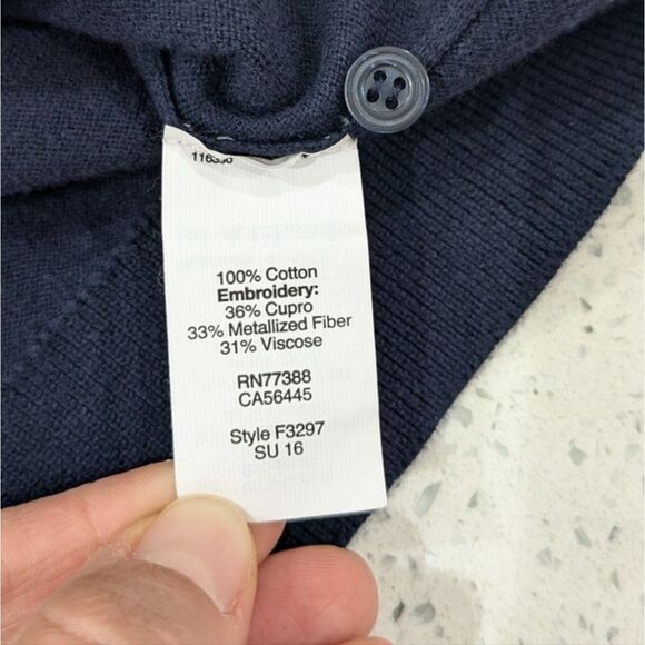 J.Crew The Caryn Cardigan Sweater Cotton Navy Blue Button Front Seahorse L/XL - Picture 8 of 9